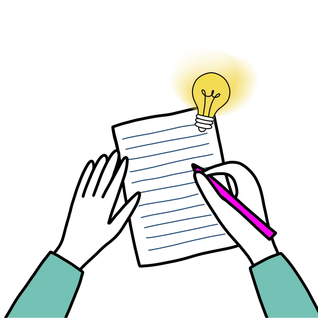 Bir insan vərəq üzərində yazı yazır. Bu Platformanın Bloq hissəsinə keçidi izah edir.